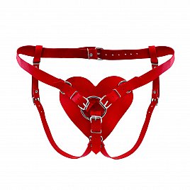Трусики Серце для страпону з натуральної шкіри Feral Feelings - Hearts Strap-on Belt Red