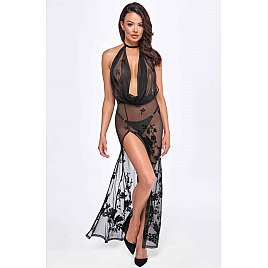 Сукня Noir Handmade F312 Divinity, S, black, прозора, до підлоги, відкрита спина, розріз збоку