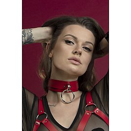 Чокер широкий із кільцем для повідця Feral Feelings - Collar червоний, натуральна шкіра