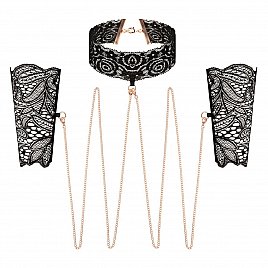 Мереживні наручники та комір Rosy Gold - Lace Cuffs and Collar - Black Мереживні наручники та комір Rosy Gold - Lace Cuffs and Collar - Black