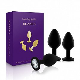 Набір силіконових анальних пробок із кристалом Rianne S: Booty Plug Set Black, діаметр 2,7см, 3,5см, 4,1см