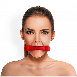 Кляп Палиця, силікон і натуральна шкіра, Art of Sex - Gag Stick Silicon, Червоний