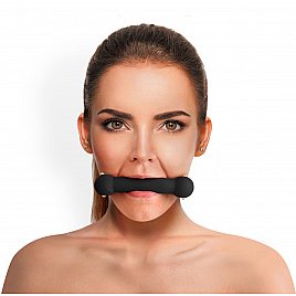 Кляп Палиця, силікон і натуральна шкіра, Art of Sex - Gag Stick Silicon, Чорний