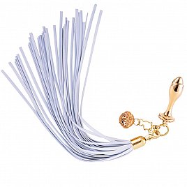 Металева анальна пробка Хвіст поні LOCKINK SEVANDA White Pony-Tail Anal Rose-shape Plug