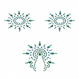 Пестіс із кристалів Petits Joujoux Gloria set of 3 - Green/Blue, прикраса на груди та вульву