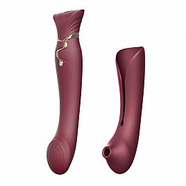 Смартвібратор 3в1 Zalo - Queen Wine Red, пульсуюча перлина і вакуум, кристал Swarovski