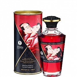 Розігріваюча олія Shunga Aphrodisiac Warming Oil - Blazing Cherry (100 мл) без цукру, смачна