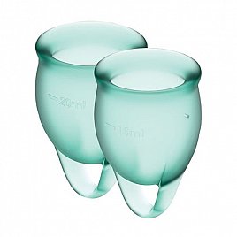 Набір менструальних чаш Satisfyer Feel Confident (dark green), 15мл та 20мл, мішечок для зберігання Набір менструальних чаш Satisfyer Feel Confident (dark green), 15мл та 20мл, мішечок для зберігання