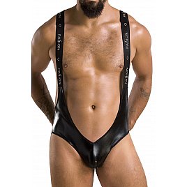 Чоловіче відкрите боді Passion 027 Bruno XXL/XXXL Black, під латекс, на шлейках