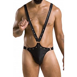 Чоловіче боді з люверсами Passion 028 Harry XXL/XXXL Black, екошкіра, на шлейках