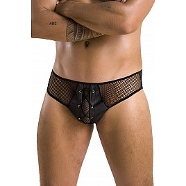 Чоловічі труси зі шнурівкою Passion 035 Slip Richard S/M Black, екошкіра, сітка