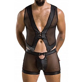 Комплект чоловічої білизни на шнурівці Passion 053 Set William L/XL Black, жилет, боксери