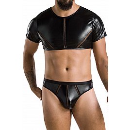 Комплект чоловічої білизни під латекс Passion 057 Set Peter L/XL Black, кроп-топ, стринги