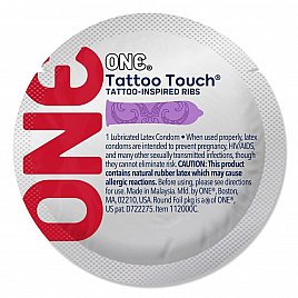 Презерватив ONE Tattoo Touch Purple, 1 шт, фіолетовий з рельєфом у вигляді татуювання