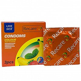 Презервативи Recare Color Fruit Flavour Condoms 3 шт, аромати: м'ята, банан, полуниця