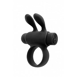 Ерекційне віброкільце S Pleasures Premium Rabbit Ring, чорне, зі знімною віброкулею та вушками