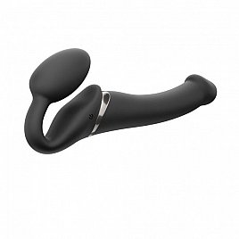 Безремневий страпон з вібрацією Strap-On-Me Vibrating Black M, діаметр 3,3 см, пульт дистанційного керування, регульований